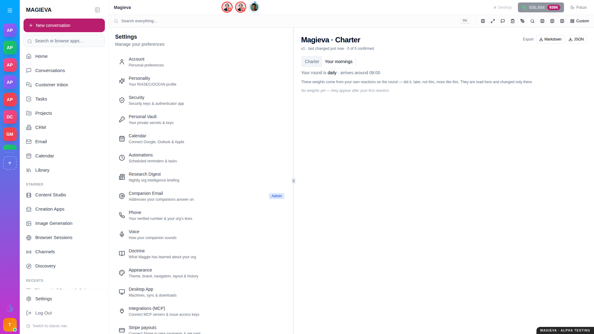 The daily check-in's settings: how often it arrives and around what time, with a note that reaction weights appear after your first response
