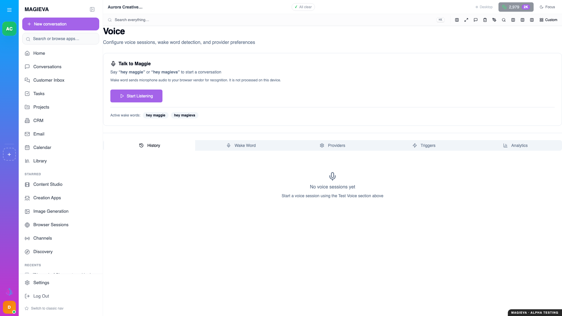 The voice page where the browser wake word is enabled, at 1920×1080